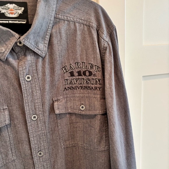 Harley Davidson Men's Grey Button Down Long Sleeve Embroidered Back Logo Size XL - Picture 3 of 12